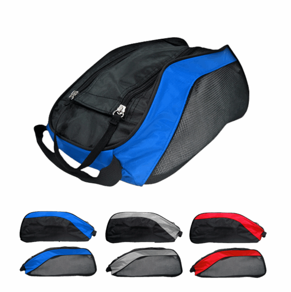 Shoe bag with contrast side panel and mesh ventilation