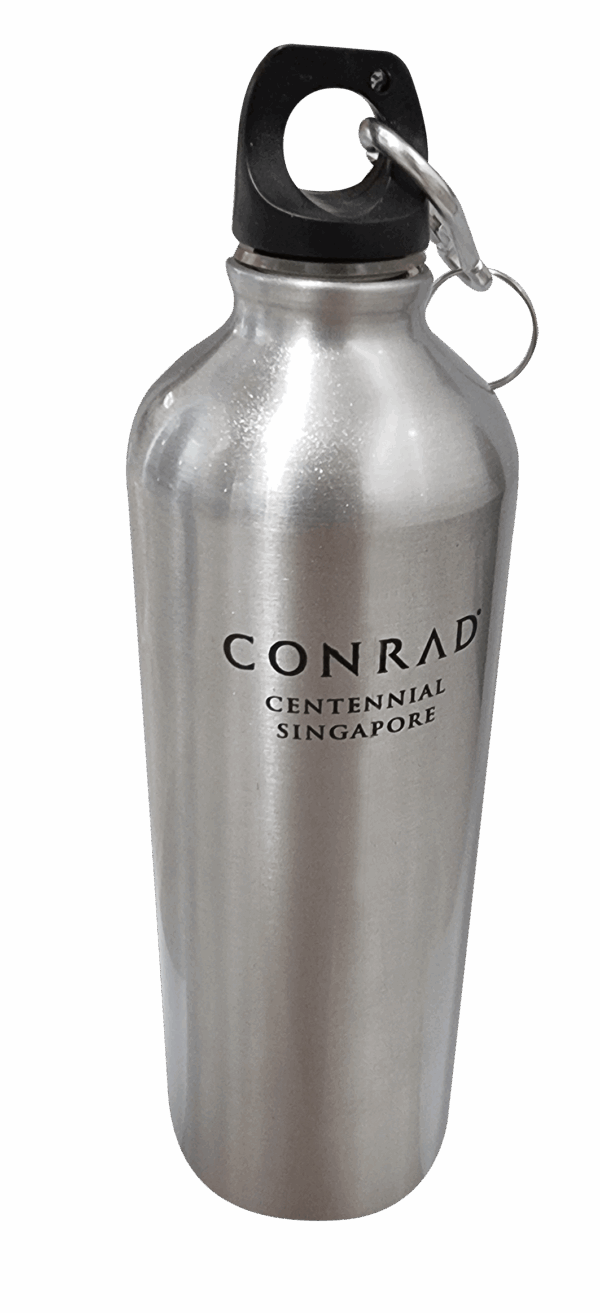 Aluminium bottle with carabiner cap in silver