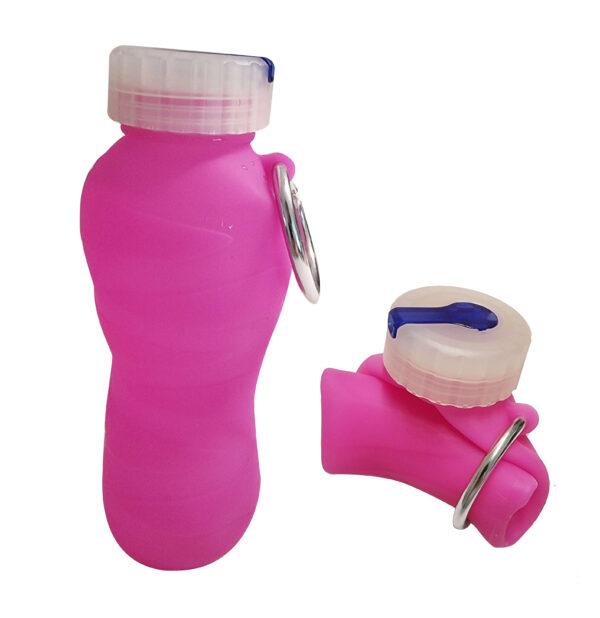 Collapsible silicone bottle with ring cap in bright colours