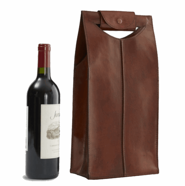 PU leather wine bag with button closure and structured design