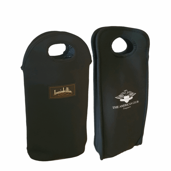 Neoprene wine bag with two-bottle capacity and built-in handle