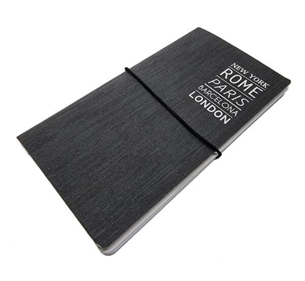 Slim notebook with elastic band and custom printed cover